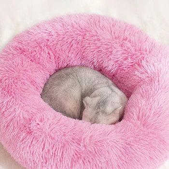 Теплая подстилка для домашних собак, круглая длинная плюшевая подушка для кошек, удобная собачья будка-пончик, Ультрамягкий моющийся кошачий домик для маленькой Крупной собаки