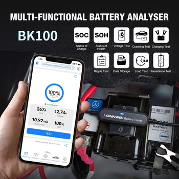 Тестер автомобильного Аккумулятора KONNWEI 6V-12V BK100 Bluetooth 5.0 Battery Analyzer Инструменты для тестирования Аккумулятора ELM327 Автоматический Тестер Емкости Аккумулятора