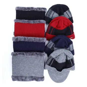 Удобный креативный теплый комплект из двух предметов Модный дизайн, Плюшевая мужская вязаная шапочка с шарфом, шляпа в корейском стиле, женская кепка для лица