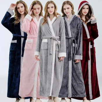 Утепленная пижама, Зимнее Кимоно с капюшоном, Халат, Женский Длинный халат, Осенняя теплая пижама, лоскутное интимное белье