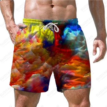 Хит продаж лета 2023, Новые мужские шорты, пляжные брюки, разноцветная градиентная 3D печать, мужские повседневные шорты в гавайском пляжном стиле