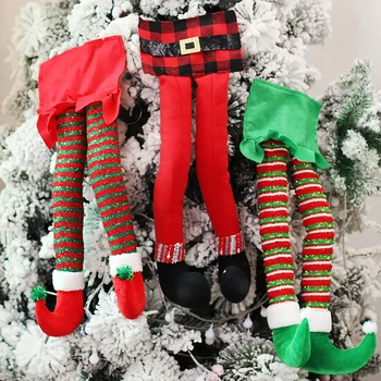 Хлопковый декор для ног Рождественского эльфа, Вязаный Эльф, застрявший в Рождественской елке, 3D Украшения для Рождественской елки, милые для рождественской елки, камина, автомобиля