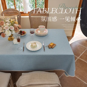 Хлопчатобумажная льняная скатерть, обеденный стол, гостиная, домашняя скатерть для чайного стола, легкая роскошь, скатерть, однотонный