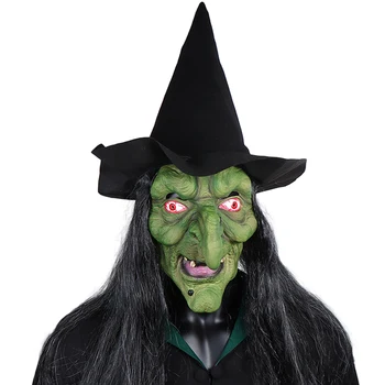 Хэллоуин Ужас Маска Старой Ведьмы со Шляпой Косплей Страшный Клоун Ведьма Латексные Маски Зеленое Лицо Большой Нос Старые Женщины Костюм Для Вечеринки Реквизит