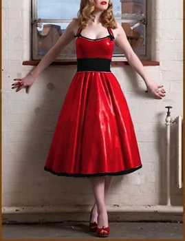 Чисто латексные резиновые сексуальные модные красные и черные элегантные вечерние платья