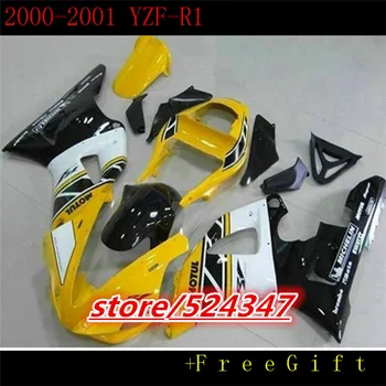 Эй-00-01 YZF R1 YZF 1000 YZF-R1 YZF-1000 Желтый белый черный YZFR1 00 01 2000 2001 YZF1000 ABS Обтекатель для Yamaha