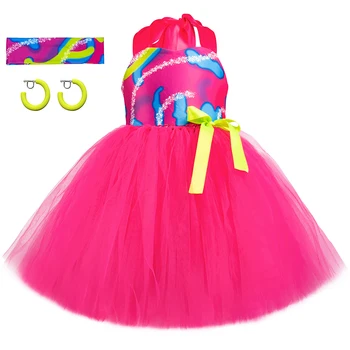 Ярко-розовые платья принцессы Барби для девочек, рождественский наряд на день рождения, костюмы пастушки на Хэллоуин, балетные пачки для кукол-барби из фильма